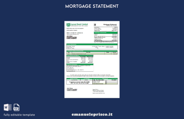 modello di estratto conto mutuo della Bangladesh Agrani Bank in stile verificato